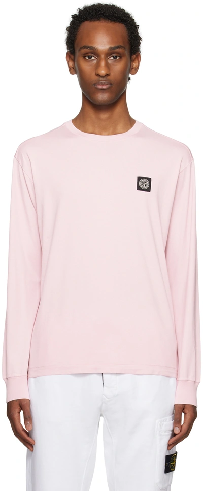 Shop Stone Island Pink Patch Long Sleeve T-shirt In V0080 Pink