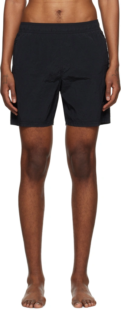 Shop Stone Island Black Crinkled Swim Shorts In A0029 Black