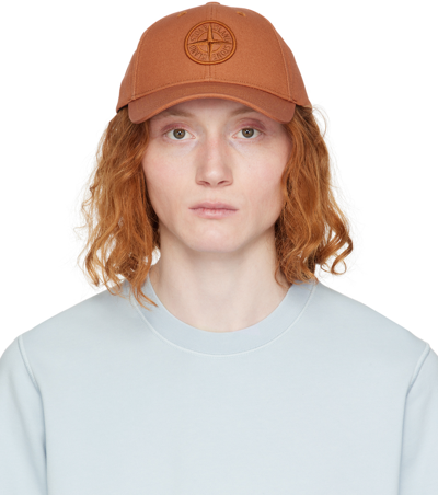 Shop Stone Island Orange Embroidered Cap In V0013 Rust