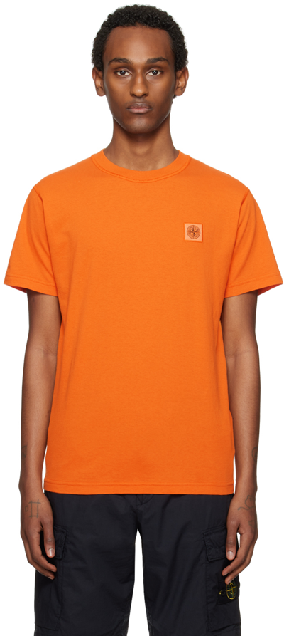 Shop Stone Island Orange Fissato Garment-dyed T-shirt In V0032 Orange