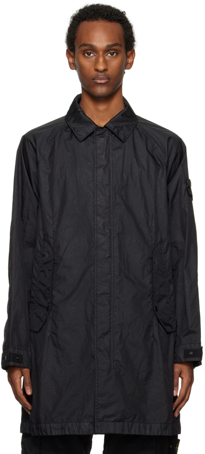 Shop Stone Island Black Crinkled Coat In V0029 Black