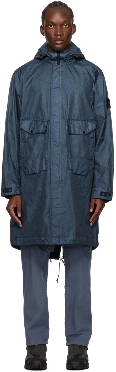 Shop Stone Island Blue Patch Coat In V0024 - Dark Blue