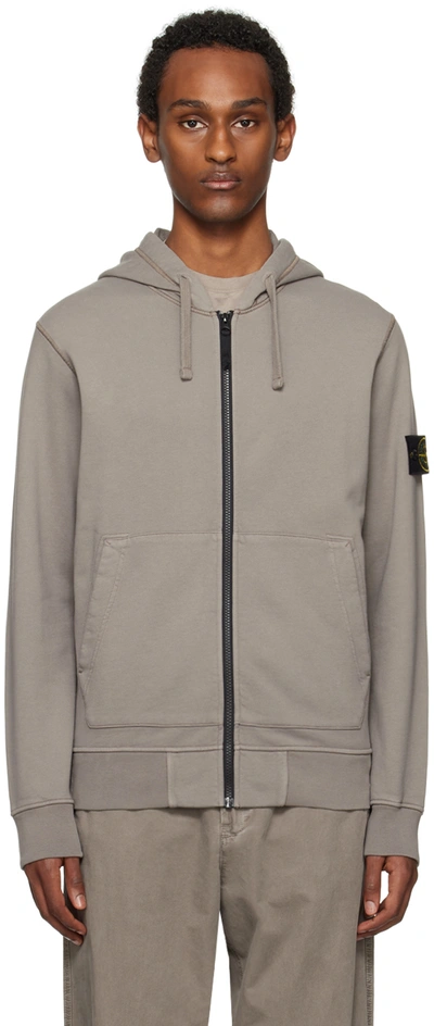 Shop Stone Island Gray Zip Hoodie In V0092 Dove Grey