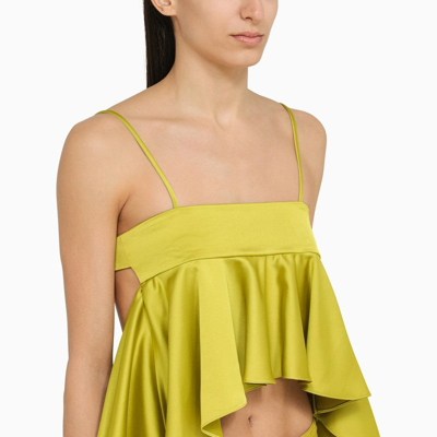 Shop Attico The  Lime-coloured Satin Ruffle Top Women In Yellow