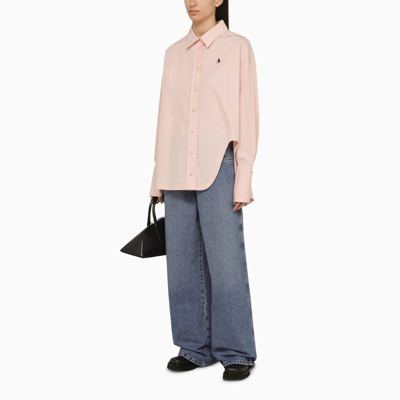 Shop Attico The  Pink Poplin Shirt With Logo Embroidery Women