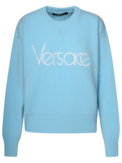 Shop Versace Woman  Light Blue Virgin Wool Sweater