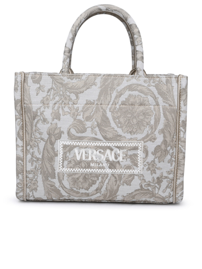 Shop Versace Woman  Two-tone Fabric Bag In Cream