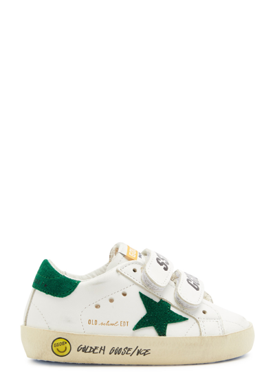 Shop Golden Goose Kids Old School Distressed Leather Sneakers (it19-it27) In White
