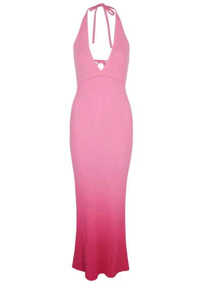 Shop David Koma Dégradé Ribbed-knit Maxi Dress In Pink