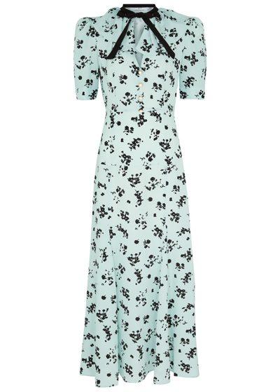 Shop Alessandra Rich Floral-print Silk Maxi Dress In Blue