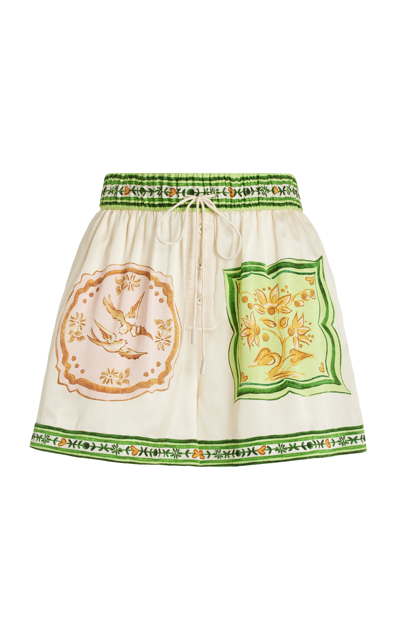 Shop Alemais Porcelain Printed Silk-satin Shorts In Ivory