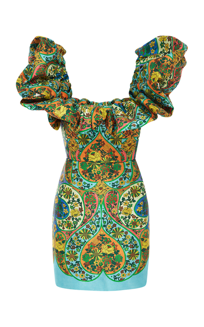 Shop Alemais Sofie Off-the-shoulder Taffeta Mini Dress In Multi