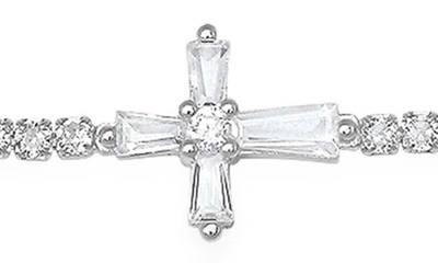 Queen Jewels Baguette Cut Cross Bracelet In Silver