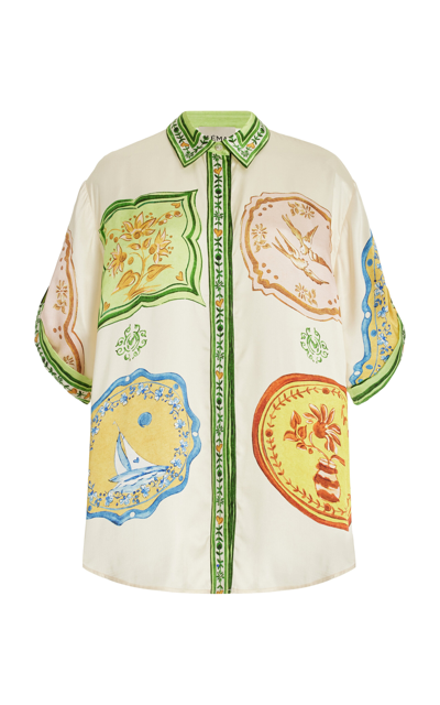 Shop Alemais Porcelain Printed Silk-satin Shirt In Ivory