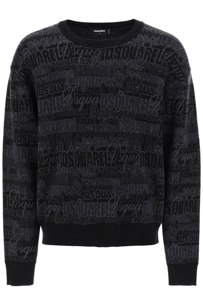 Shop Dsquared2 Wool Sweater With Logo Lettering Motif In Grey