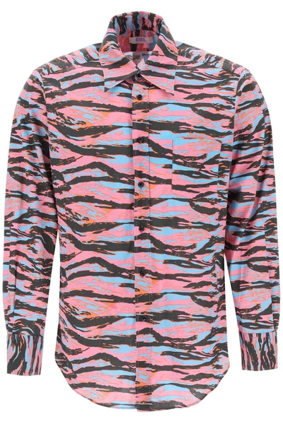 Shop Erl Camouflage Cotton Shirt In Black, Light Blue, Pink