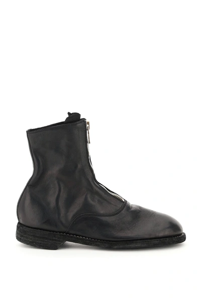 Shop Guidi Front Zip Leather Ankle Boots In Black