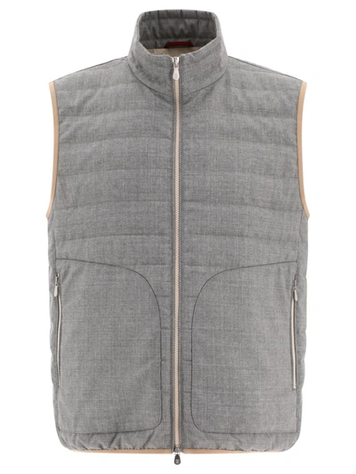 Shop Brunello Cucinelli Virgin Wool Fresco Lightweight Down Vest In Grey