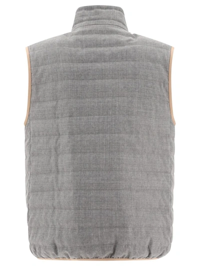 Shop Brunello Cucinelli Virgin Wool Fresco Lightweight Down Vest In Grey