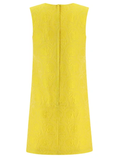 Shop Dolce & Gabbana Brocade Mini Dress In Yellow