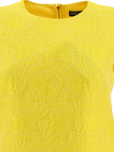 Shop Dolce & Gabbana Brocade Mini Dress In Yellow