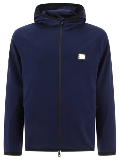 Shop Dolce & Gabbana Jersey Jacket With Hood In Blue