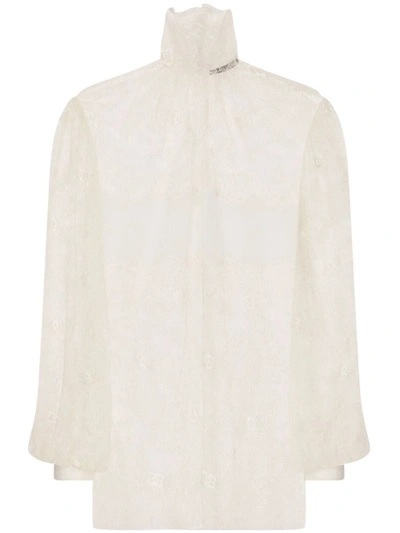 Shop Dolce & Gabbana Sheer-lace Top In White