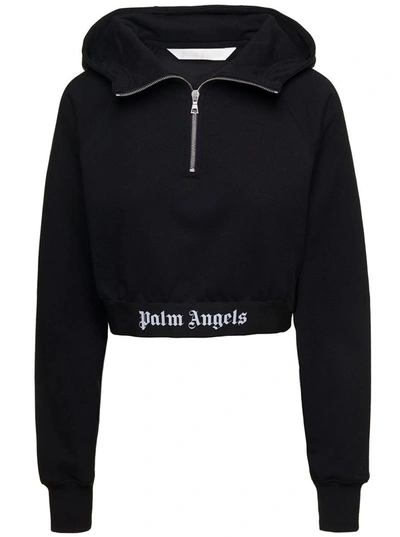 Shop Palm Angels Logo Tape Zipped Hoody In Black