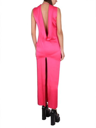Shop Versace Long Dress With Ring Neckline In Fuchsia