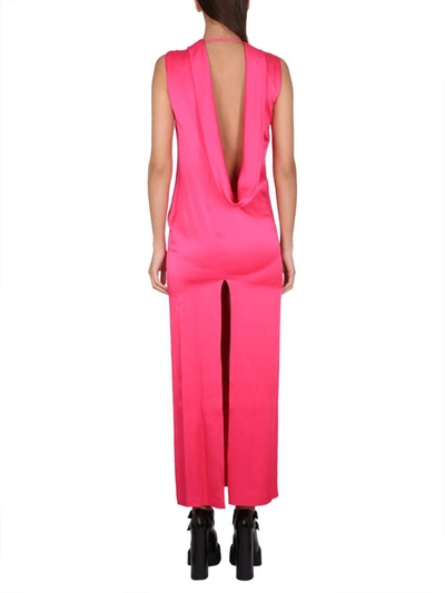 Shop Versace Long Dress With Ring Neckline In Fuchsia