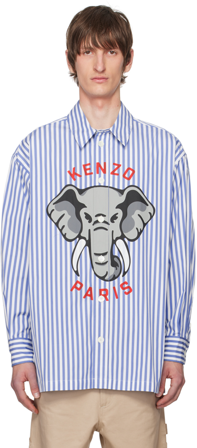 Shop Kenzo White & Blue  Paris Elephant Shirt In Royal Blue