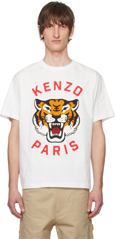 Shop Kenzo White  Paris Lucky Tiger T-shirt In Off White