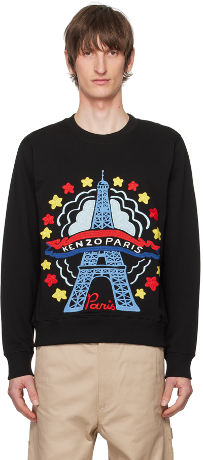 Shop Kenzo Black  Paris Varsity Sweatshirt In 99j Black