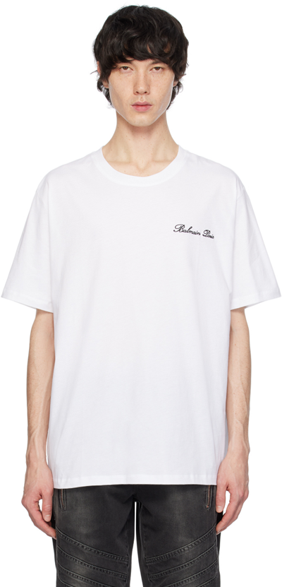 Shop Balmain White Embroidered T-shirt In Gab Blanc/noir