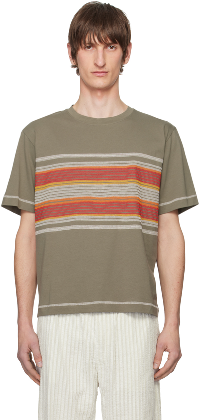 Shop Craig Green Khaki Flatlock Stripe T-shirt In Olive