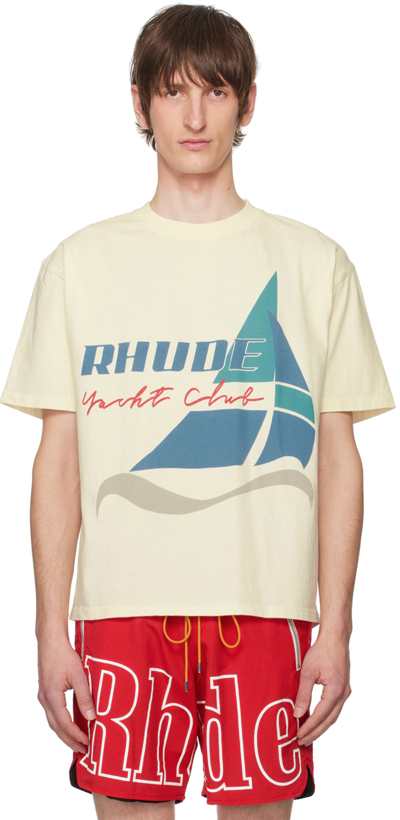 Shop Rhude Off-white 'yacht Club' T-shirt In 0611 Vtg White
