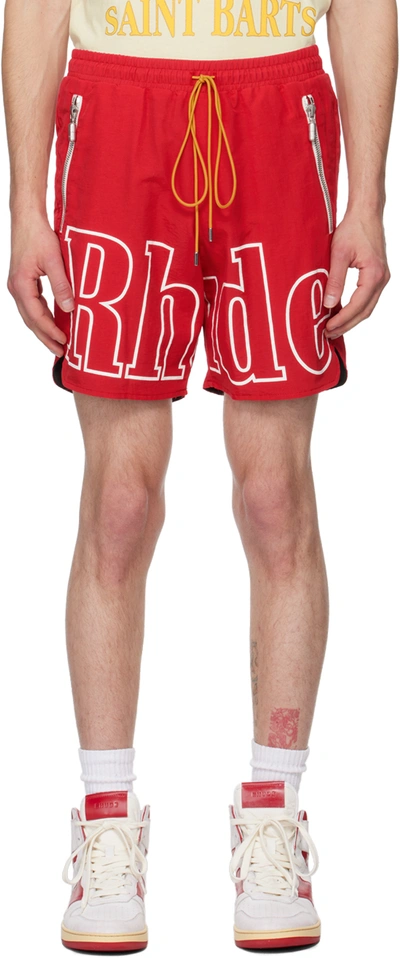 Shop Rhude Red Logo Shorts
