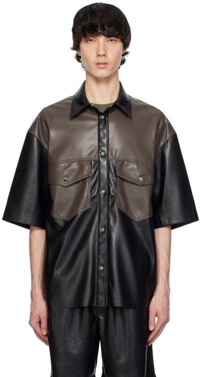 Shop Nanushka Black & Brown Mance Vegan Leather Shirt In Shiitake/black