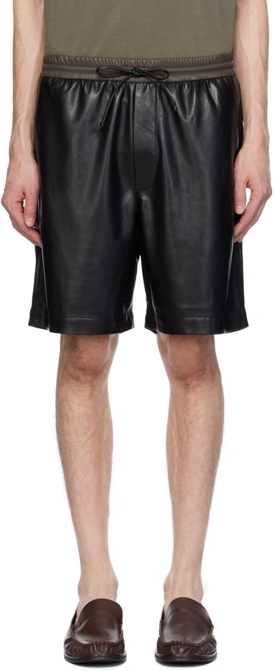 Shop Nanushka Black Doxxi Vegan Leather Shorts In Shiitake/black