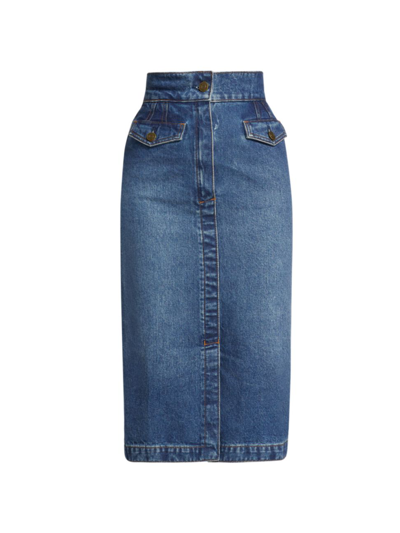Shop Frame Women's The Vent-front Denim Midi-skirt In Pearl District