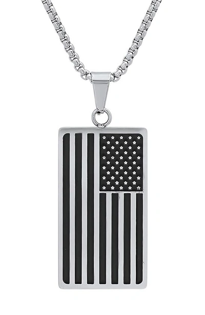 Shop Hmy Jewelry Stainless Steel American Flag Pendant Necklace In Metallic/ Black