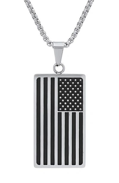 Hmy Jewelry Stainless Steel American Flag Pendant Necklace In Metallic/ Black