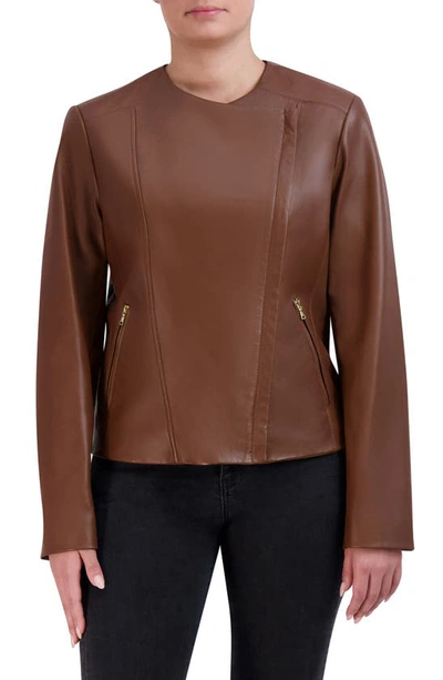 Shop Cole Haan Signature Asymmetric Leather Jacket In Hickory