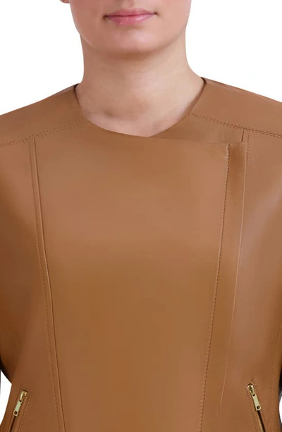 Shop Cole Haan Signature Asymmetric Leather Jacket In Hazelnut