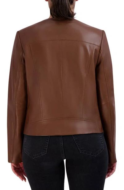Shop Cole Haan Signature Asymmetric Leather Jacket In Hickory