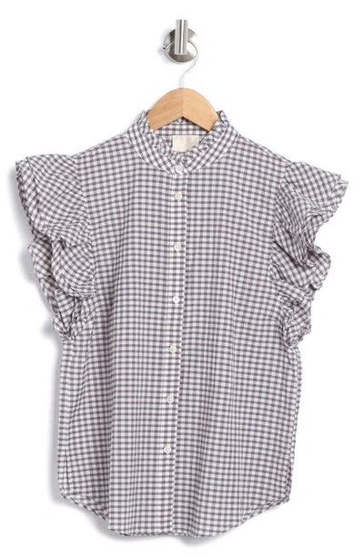Shop Philosophy By Rpublic Clothing Gingham Ruffle Button-up Shirt In Grey/ White