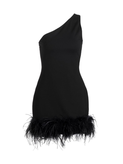 Shop Lamarque Women's Tafia Feather-trim One-shoulder Minidress In Black