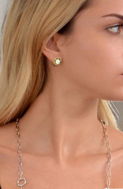 Shop Liza Schwartz Mother-of-pearl Hexagonal Stud Earrings In Gold