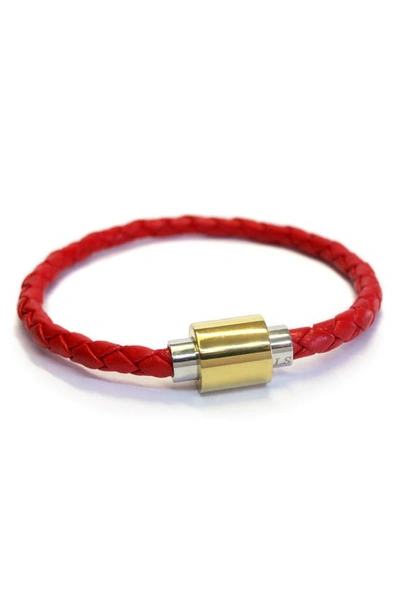 Shop Liza Schwartz Braided Leather Magnetic Bracelet In Red