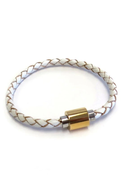 Shop Liza Schwartz Braided Leather Magnetic Bracelet In White
